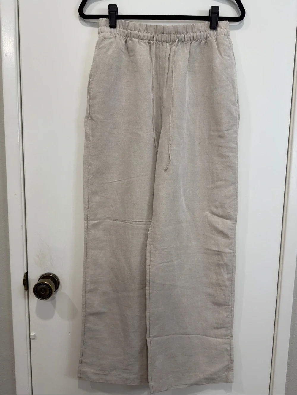 H&M Casual Elastic-Waist Women’s Linen Blend Pants - Light Beige